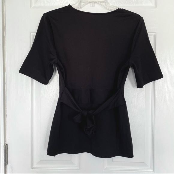 Ann Taylor Factory Black V-Neck Tie Back Top - Picture 3 of 4